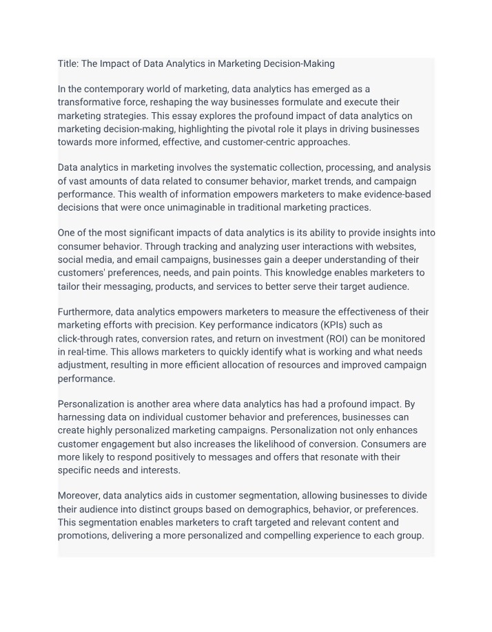 Data Analytics Impact on Marketing Decision-Making