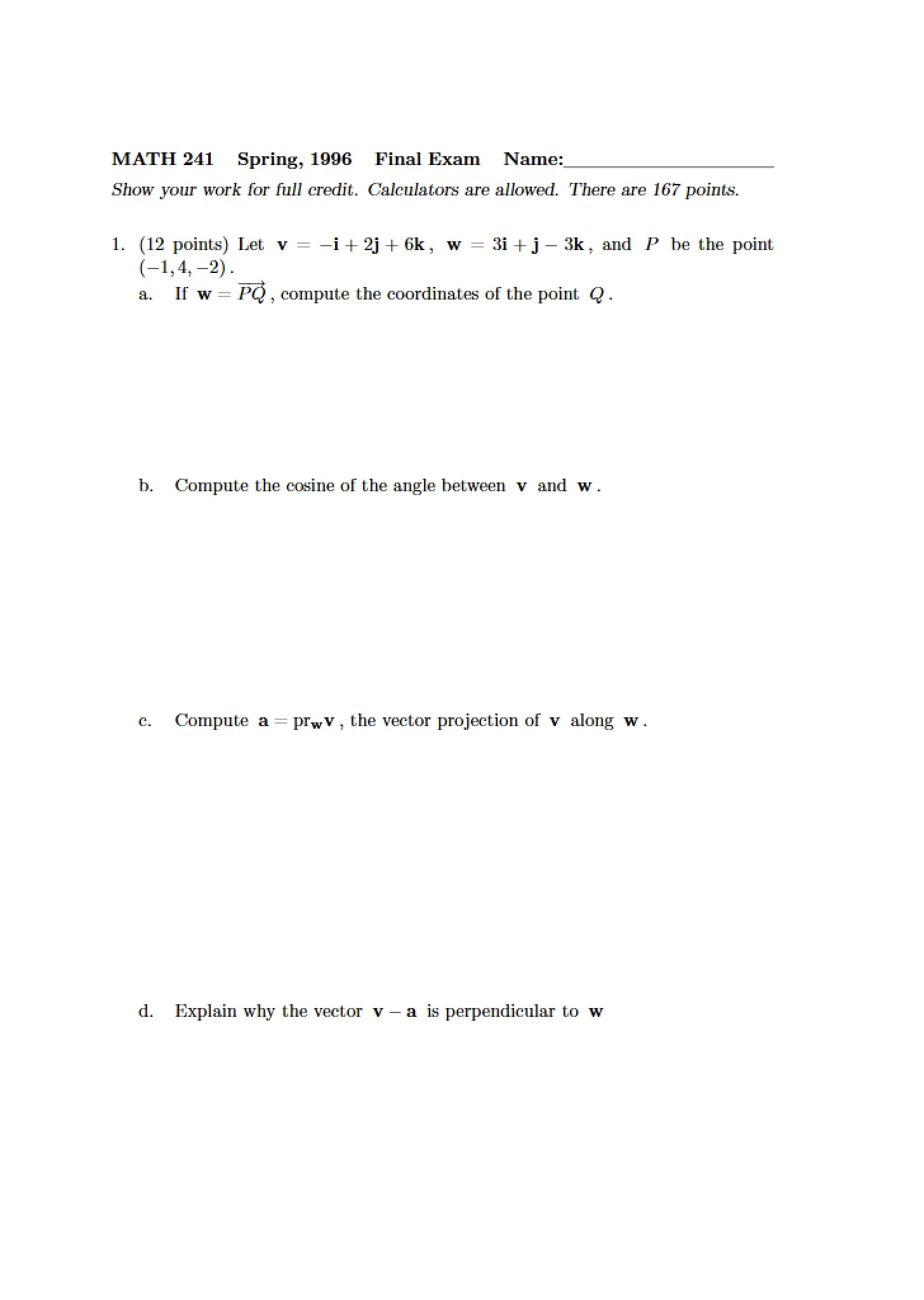 Final Exam for Math 241 - MATH 241