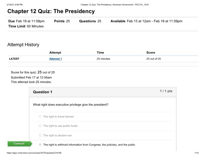 Chapter 12 Quiz The Presidency Explained