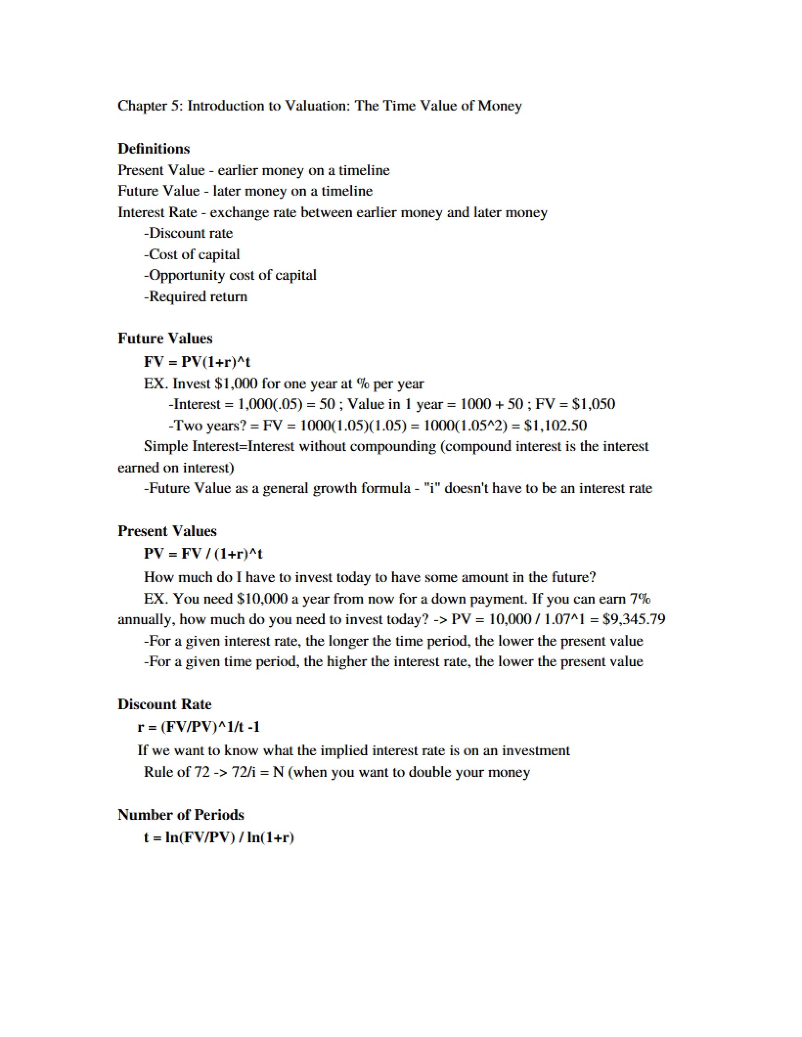 Time Value of Money Valuation Introduction (Ch 5)