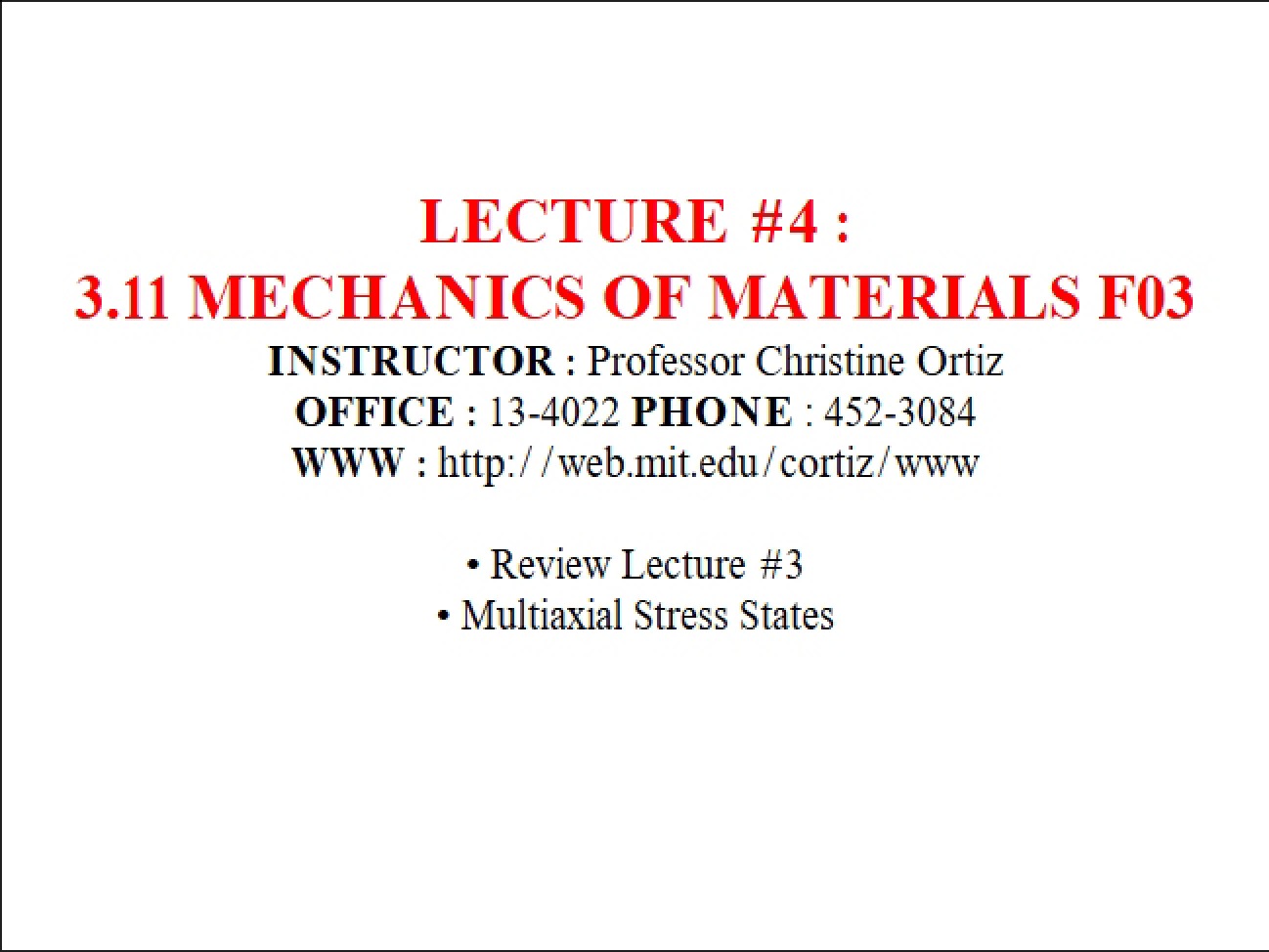 Review of Third Lecture