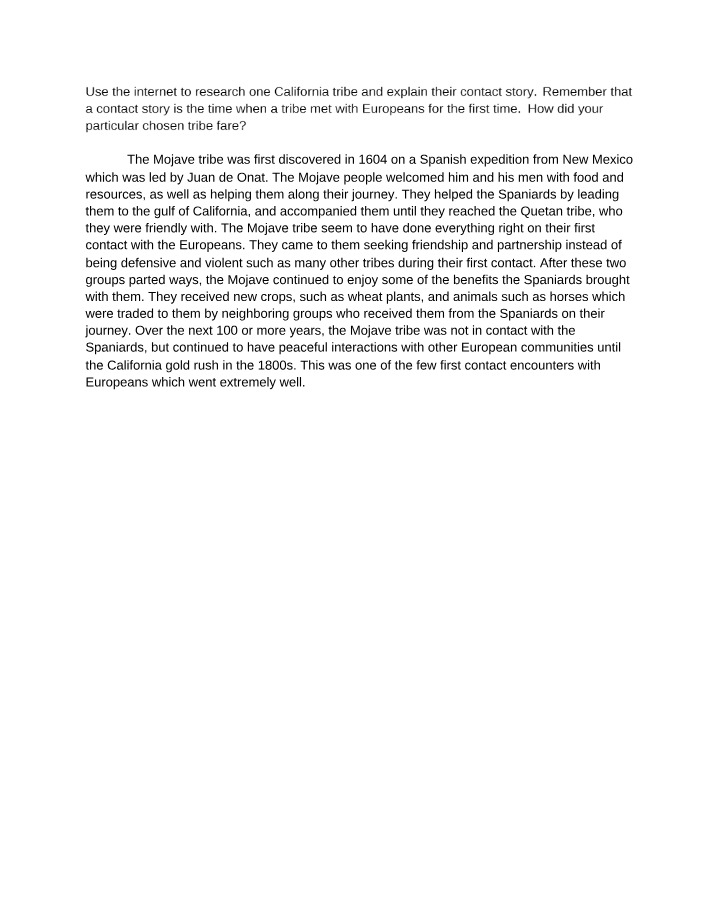 The Mojave Tribe's First Contact with Europeans