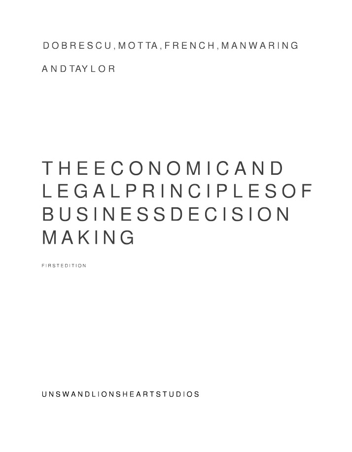 Week 1A - Economic and Legal Principles of Business Decision Making