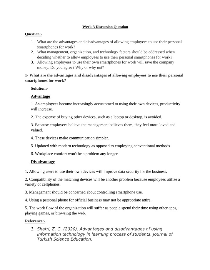 Week 3 Discussion Question (Business Operations)