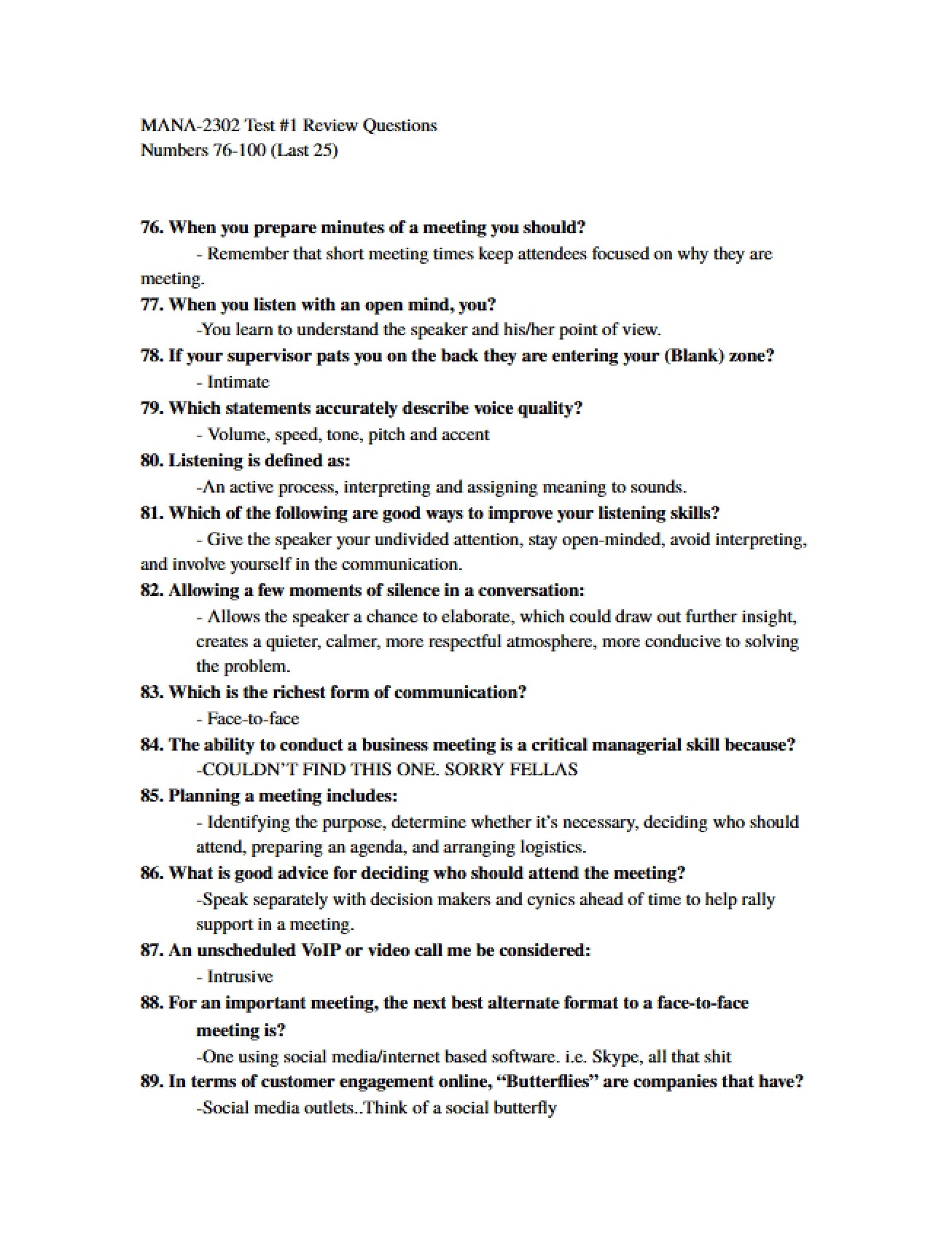 Review Questions Test 1