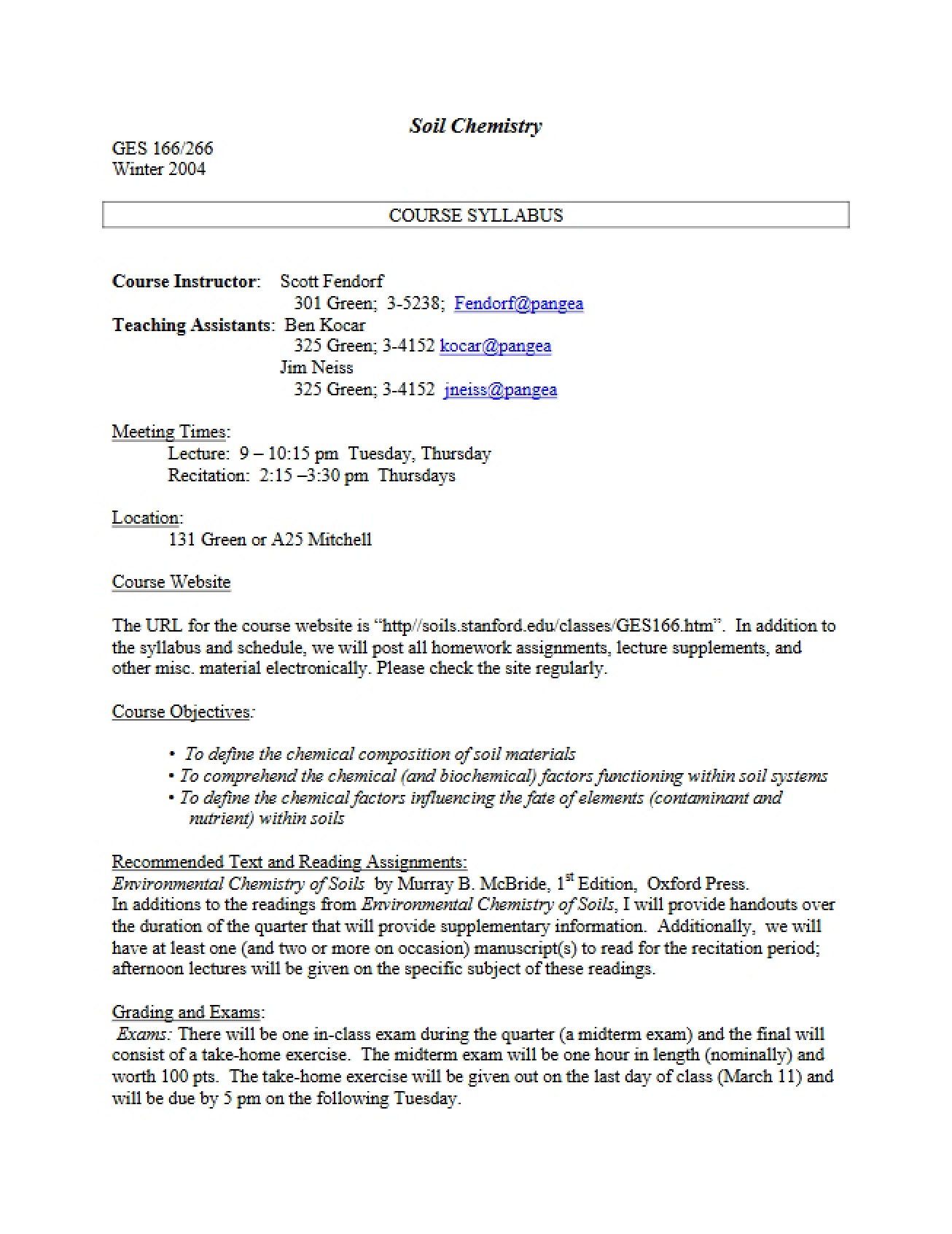 Soil Chemistry Course Syllabus