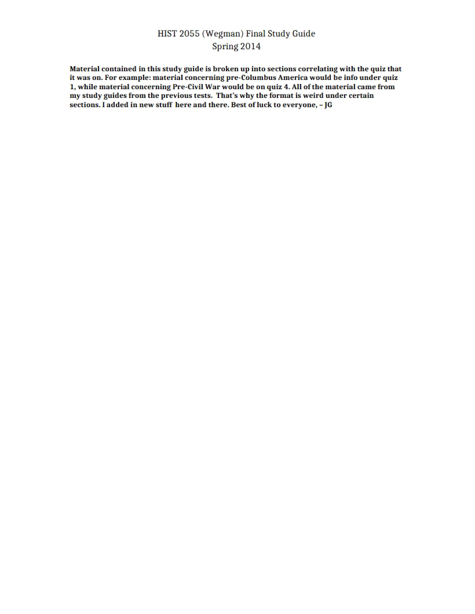 Study Guide for Final