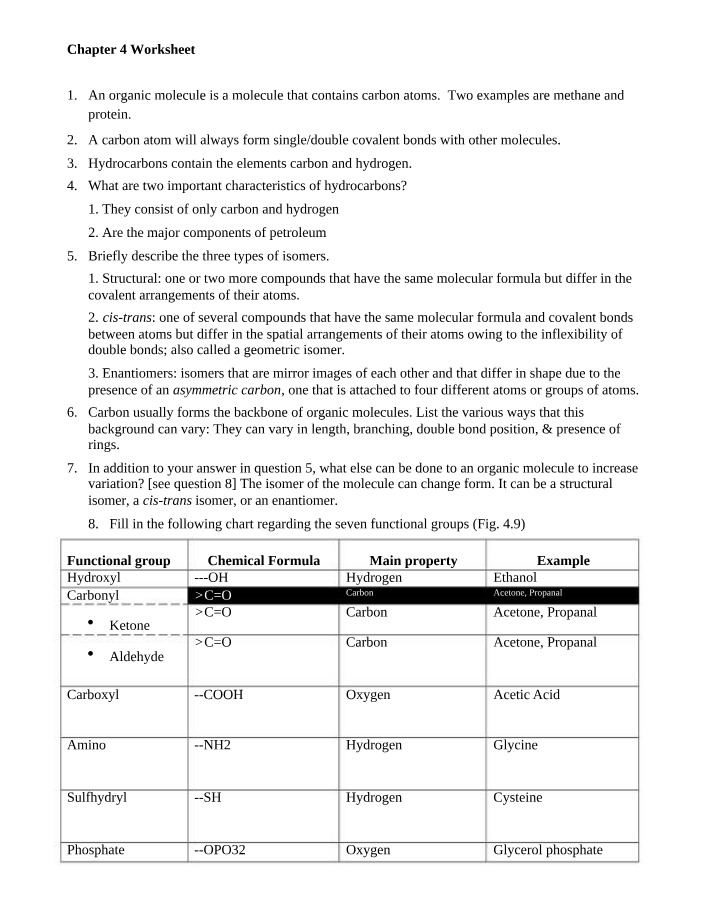 Worksheet - Chapter 4