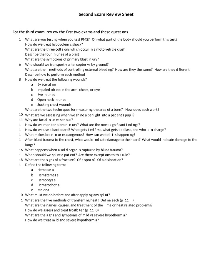 Exam Review - Treating Shock, Injuries, and Burns