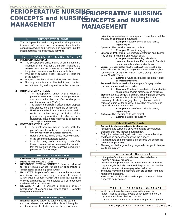 Perioperative Nursing Concepts