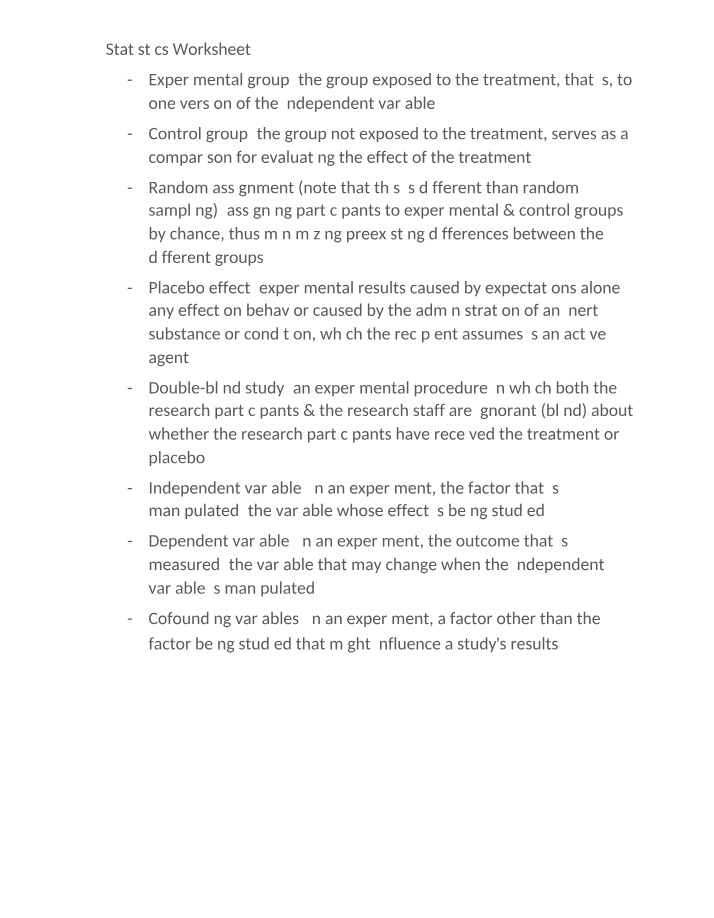 Worksheet 2 for Statistics
