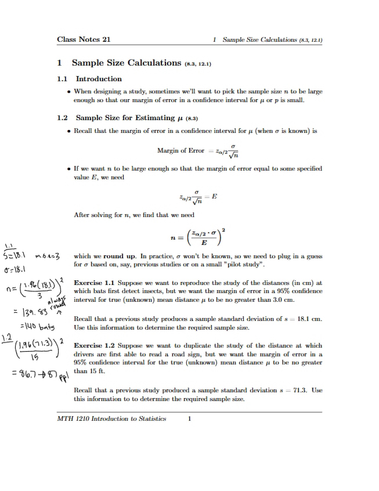 Calculations for Sample Size