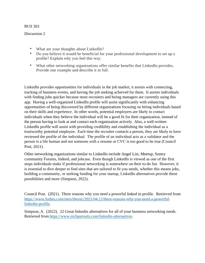 BUS 303 Discussion 2