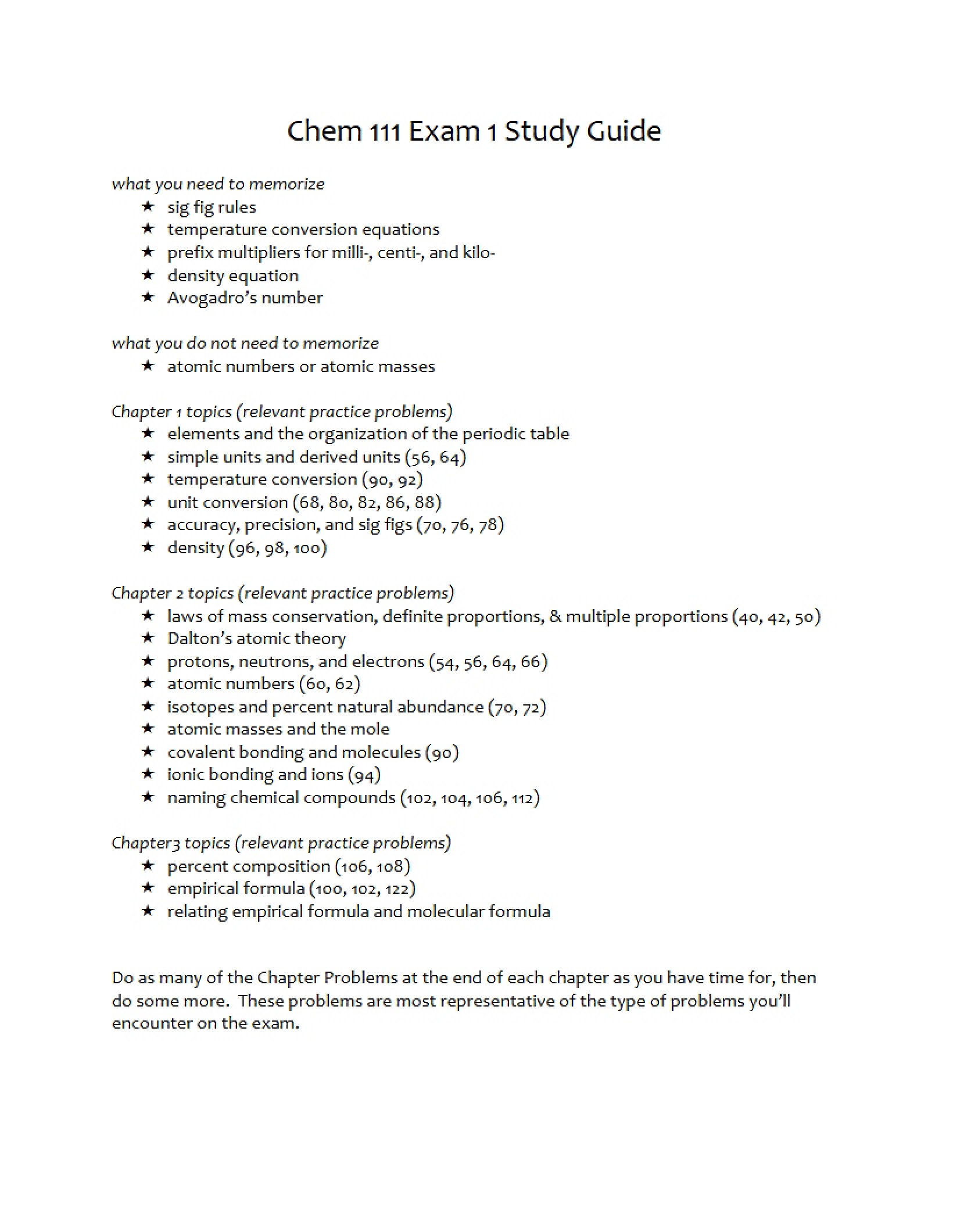 Study Guide for First Exam