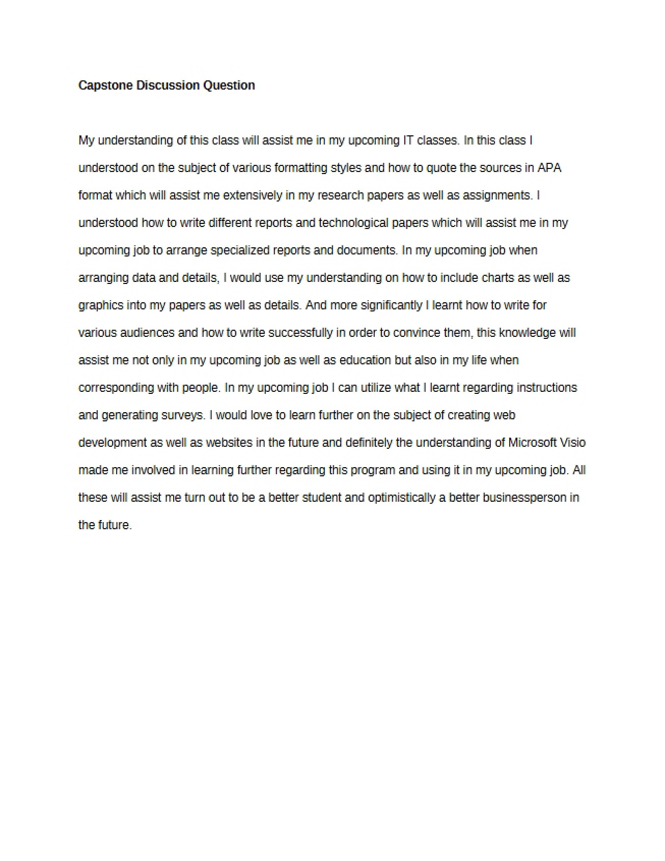 Discussion Question for Capstone