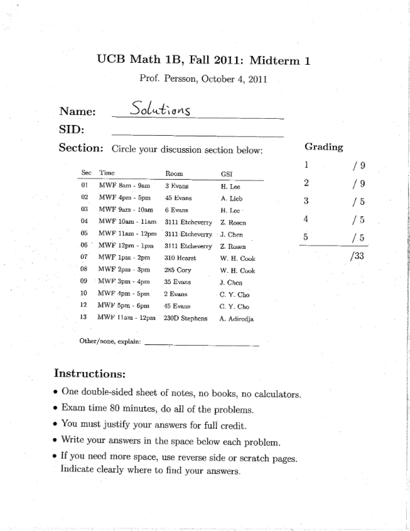 First Midterm Calculus Assessment