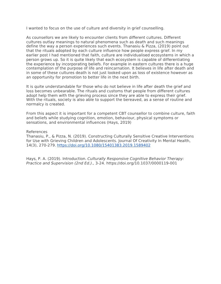 Influence of Culture and Diversity in Grief Counselling