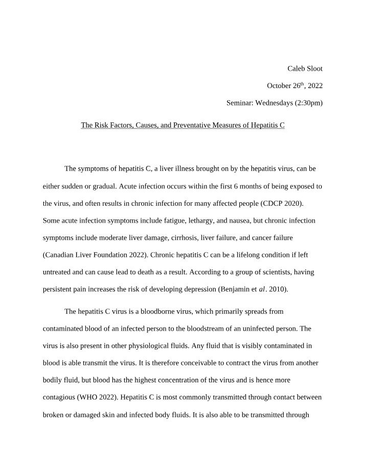 Written Assignment for Disease Seminar