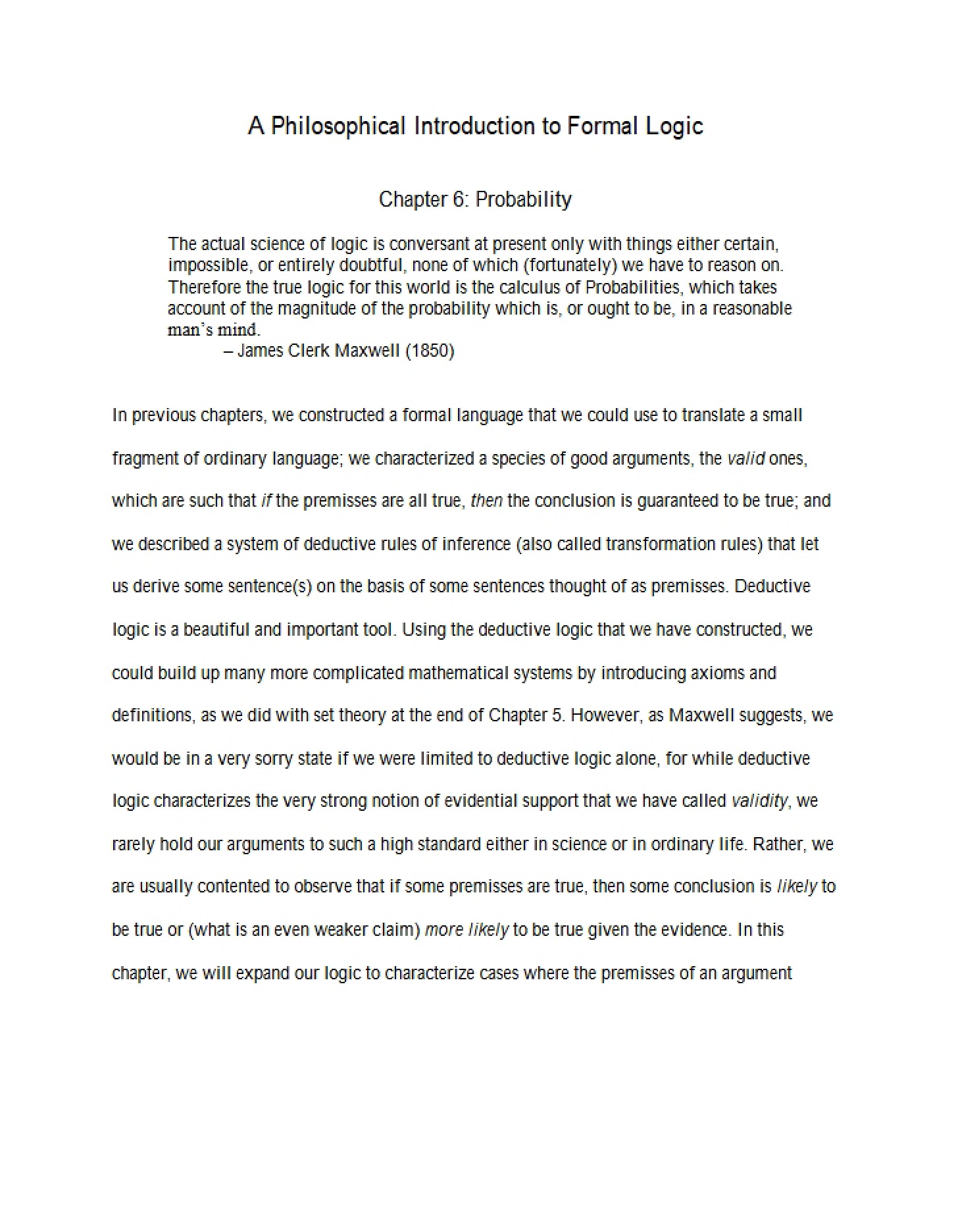 Formal Logic Introduction Chapter 6 (Livengood 2017)