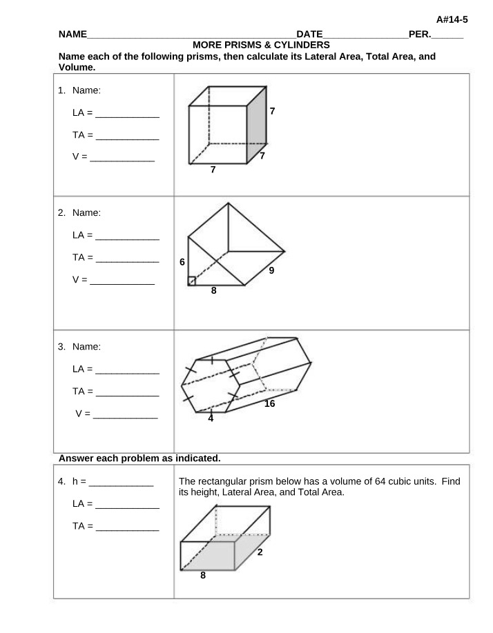 Prisms and Cylinders - A14-5