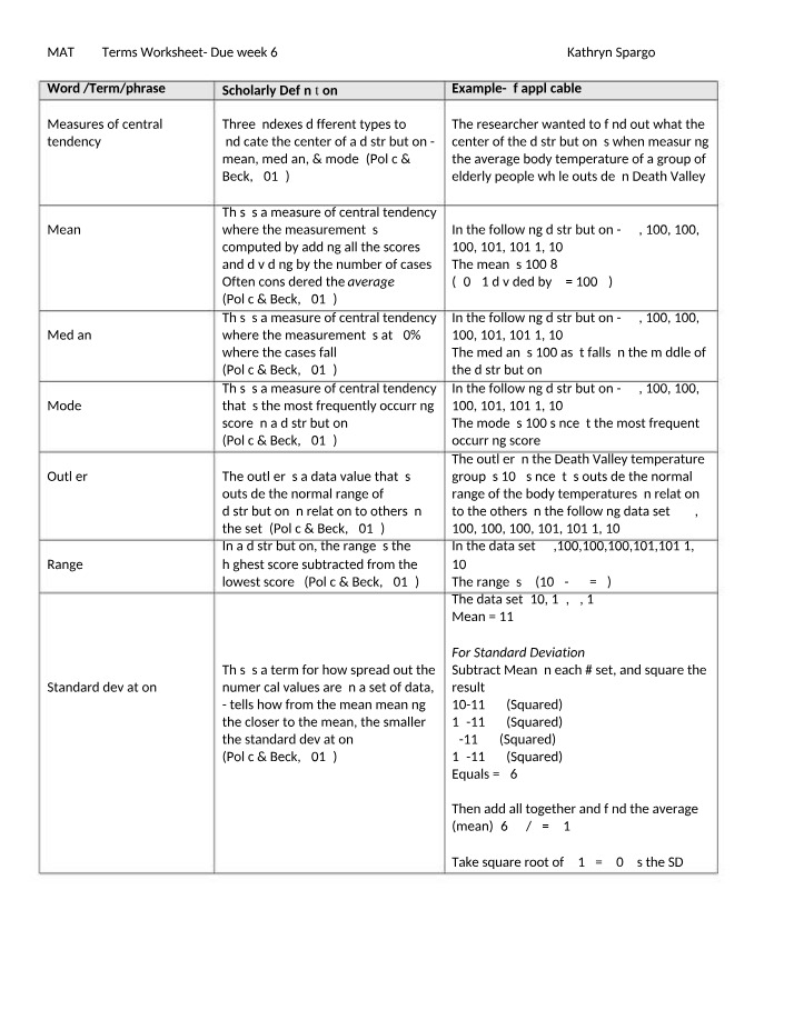 Weeks 4-6 Terms Worksheet