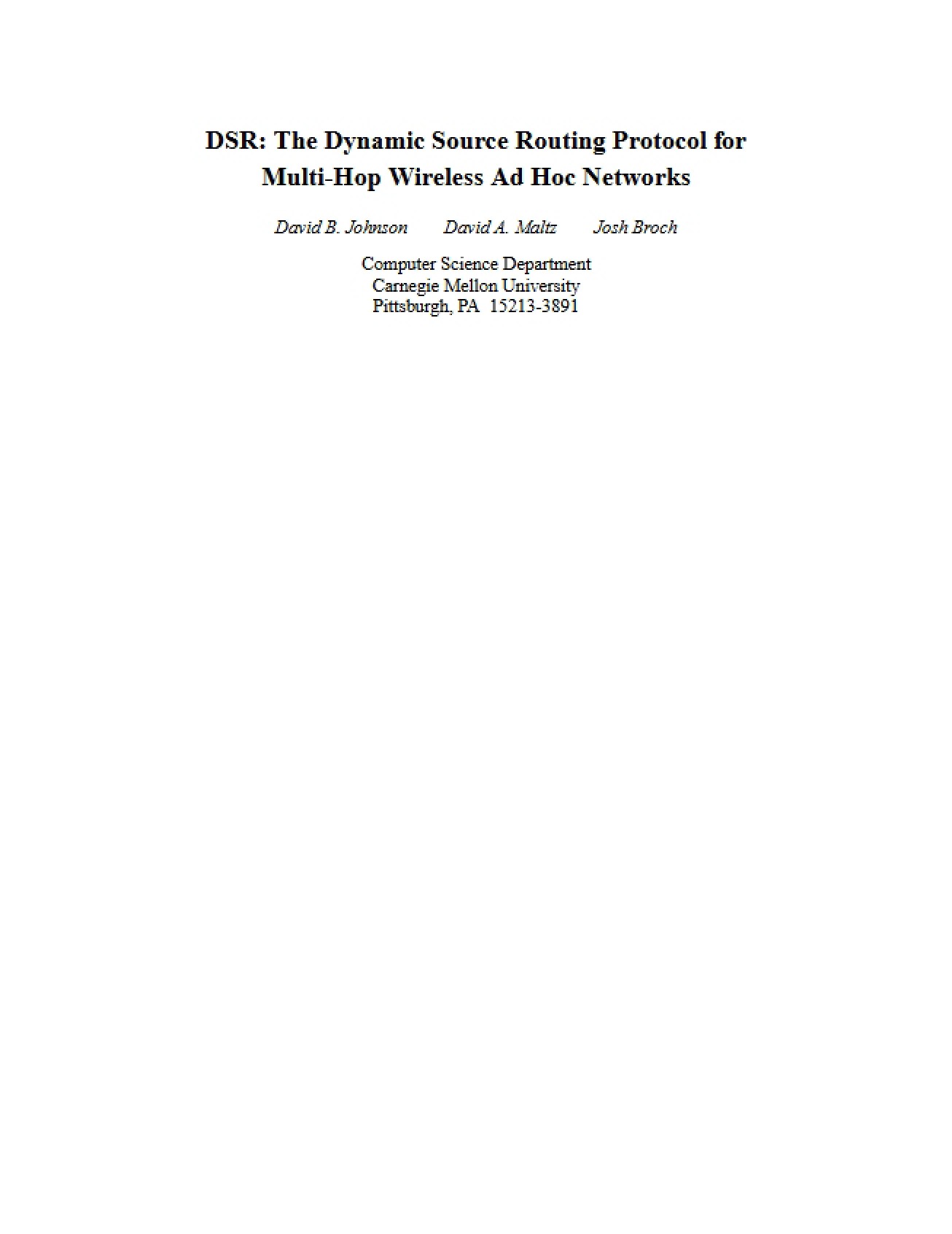 Protocol for Dynamic Source Routing