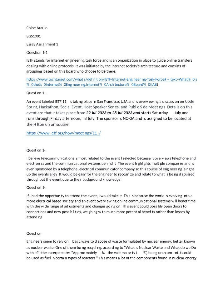EGS1001 Assignment 1 Essay