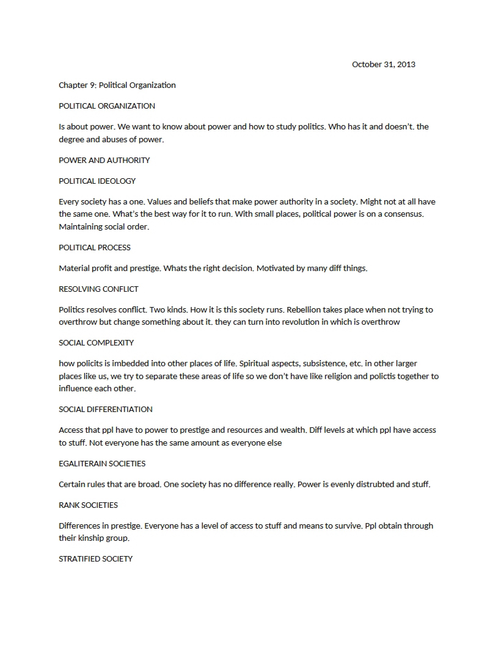 Political Organization (Ch 9)