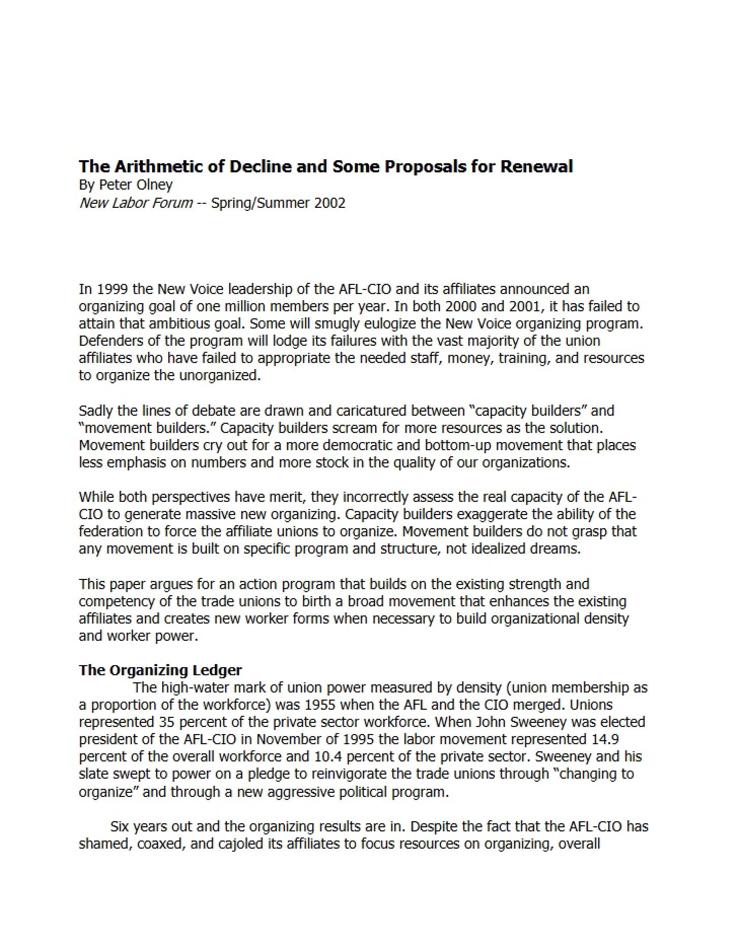 Proposals for Renewal and the Arithmetic of Decline