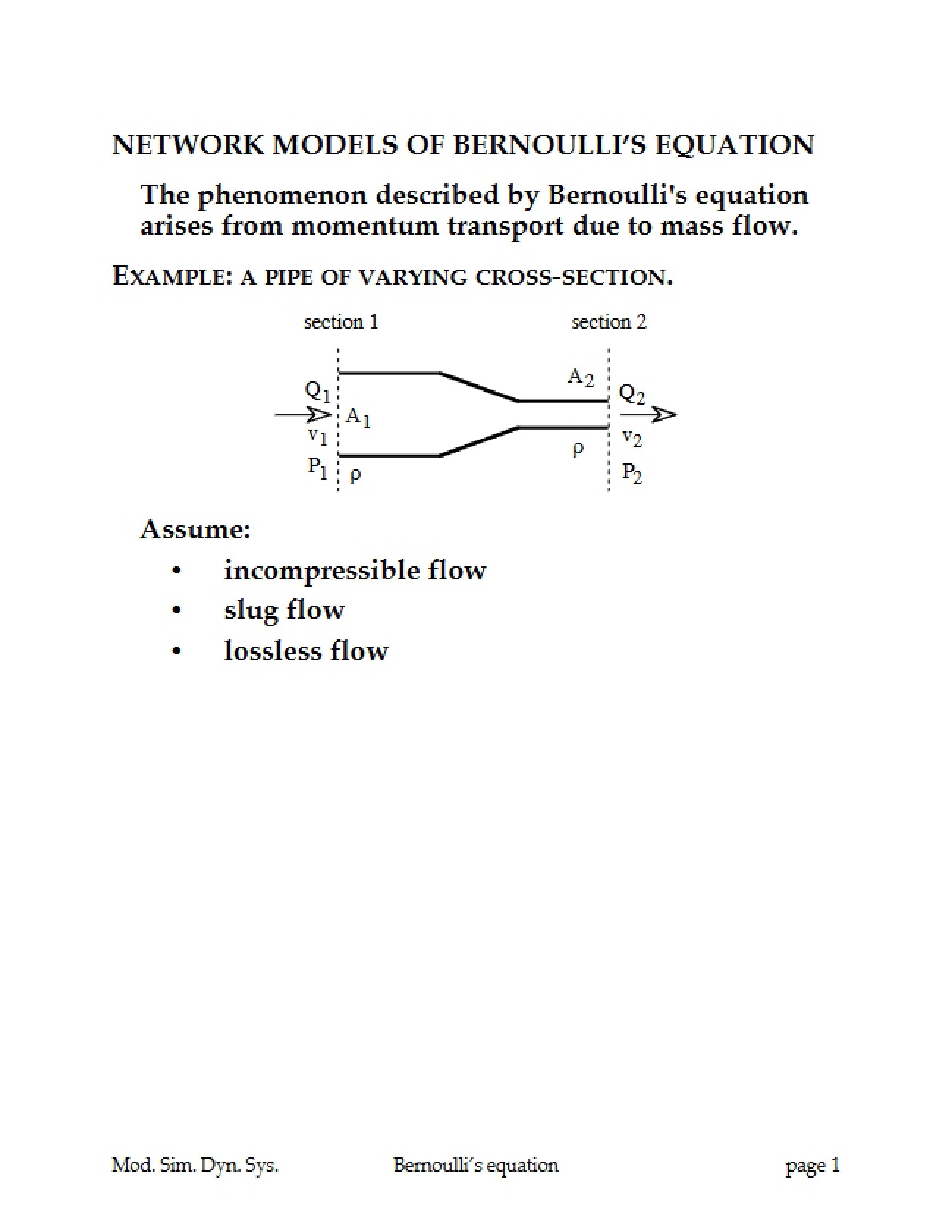 Bernoulli Equation Network Models