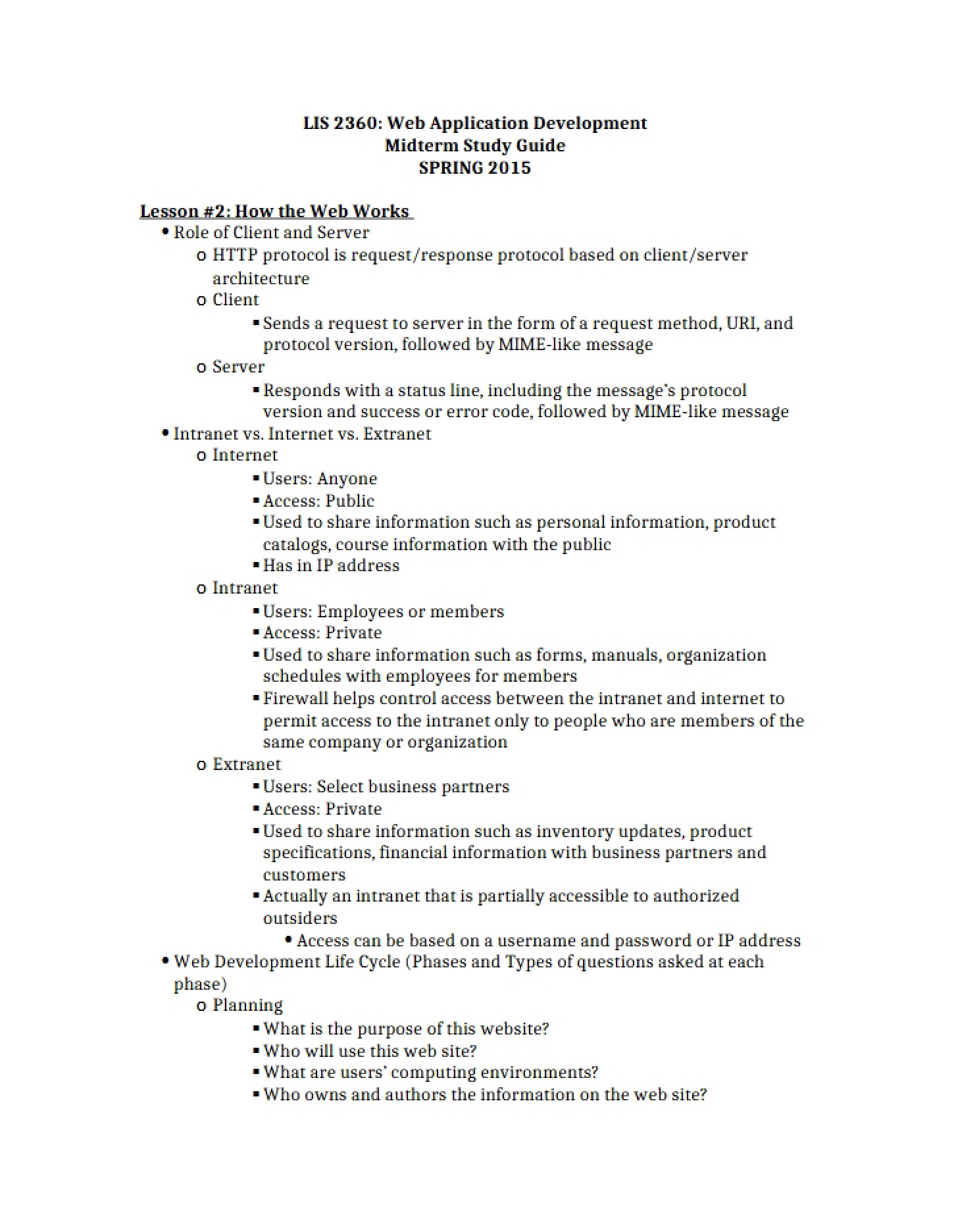 Preparation Sheet for Mid-Course Exam