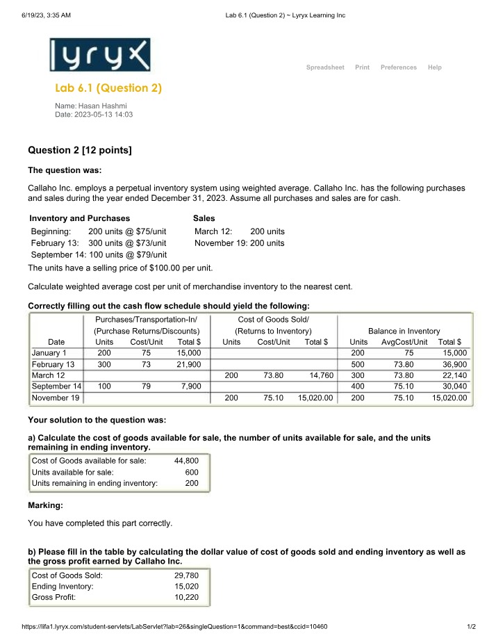 Weighted Average Cost per Unit in Perpetual Inventory