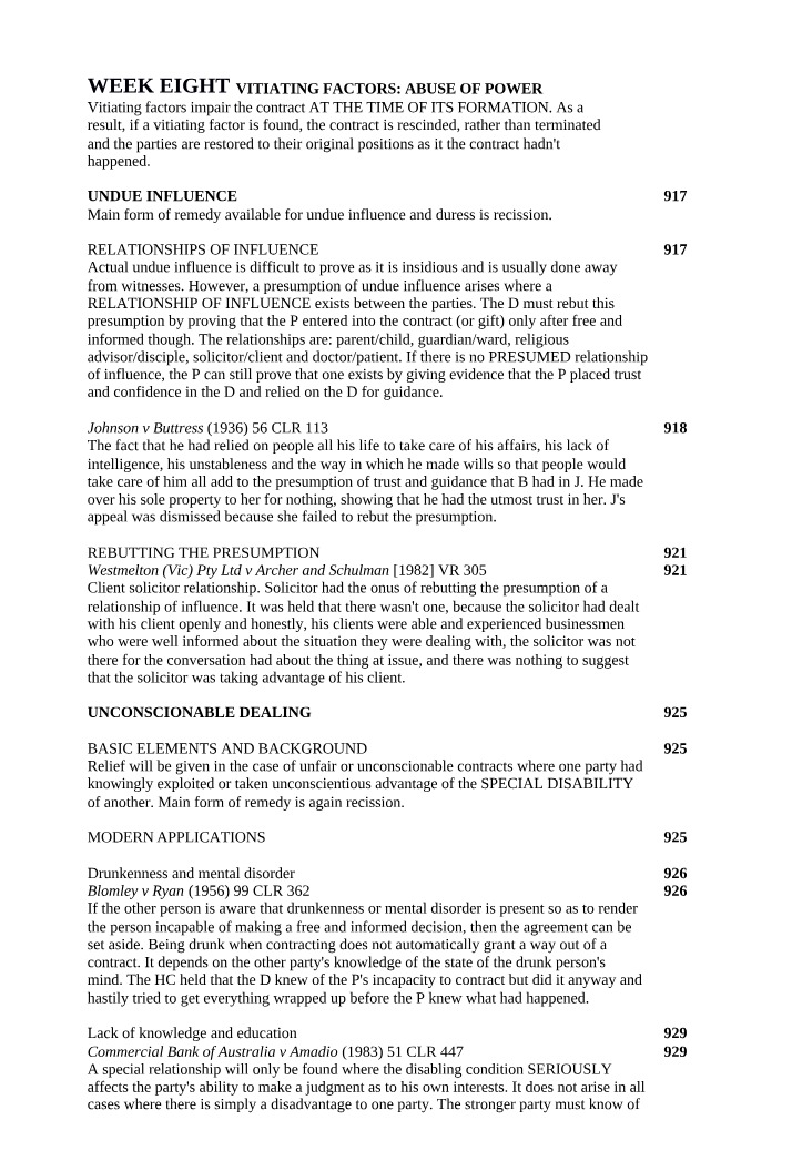 Contract Law Vitiating Factors