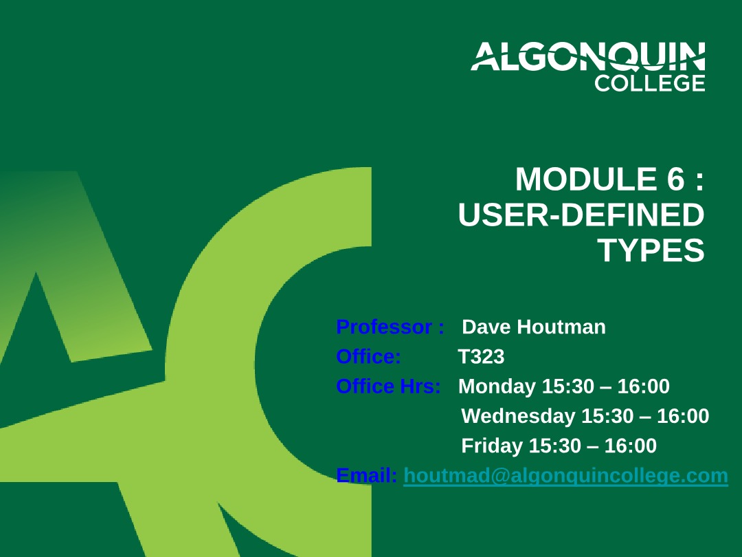 User-Defined Types - Module 6