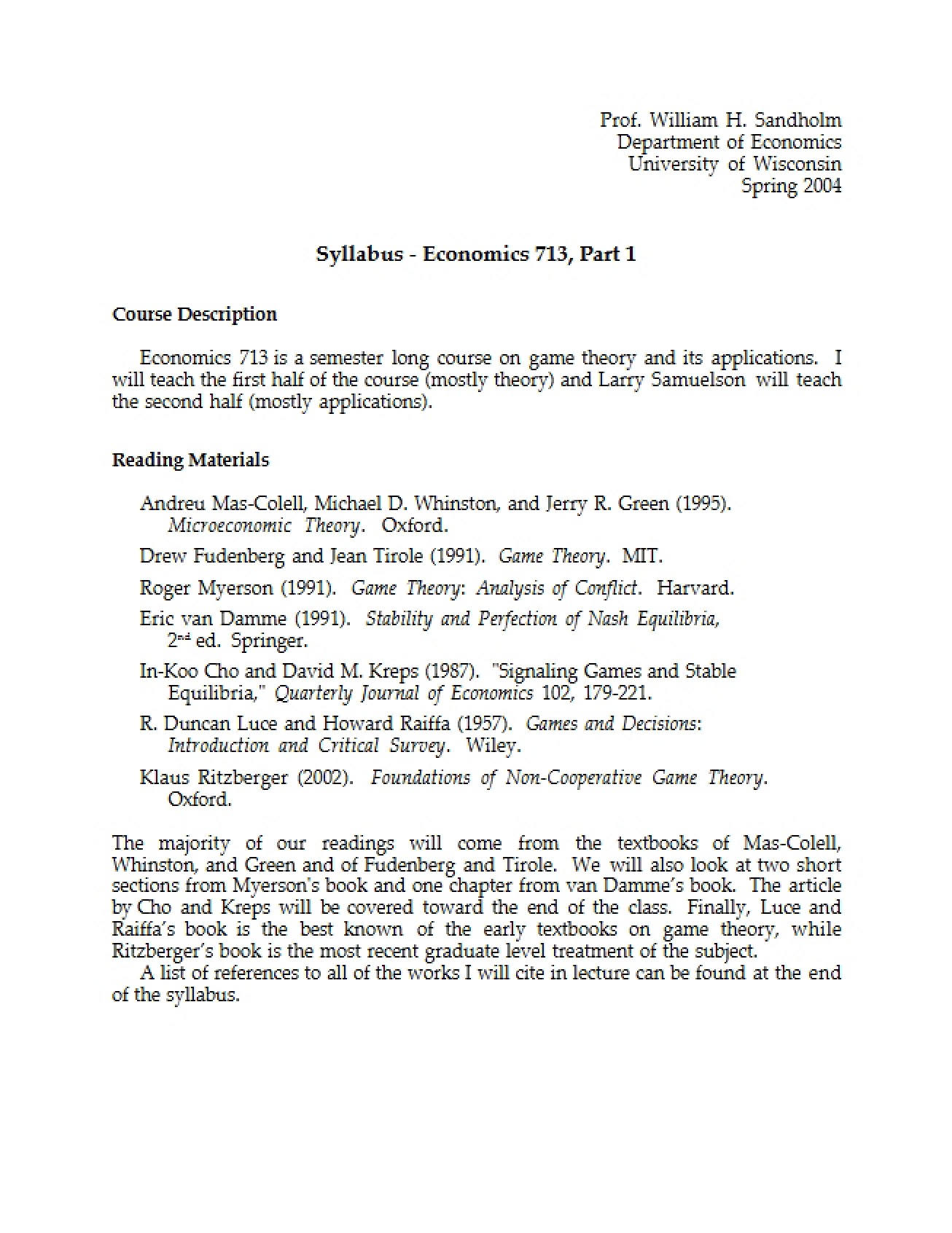 Class Syllabus