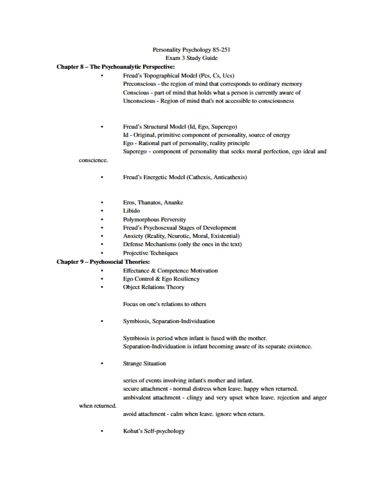 S13 Study Guide for Third Personality Exam