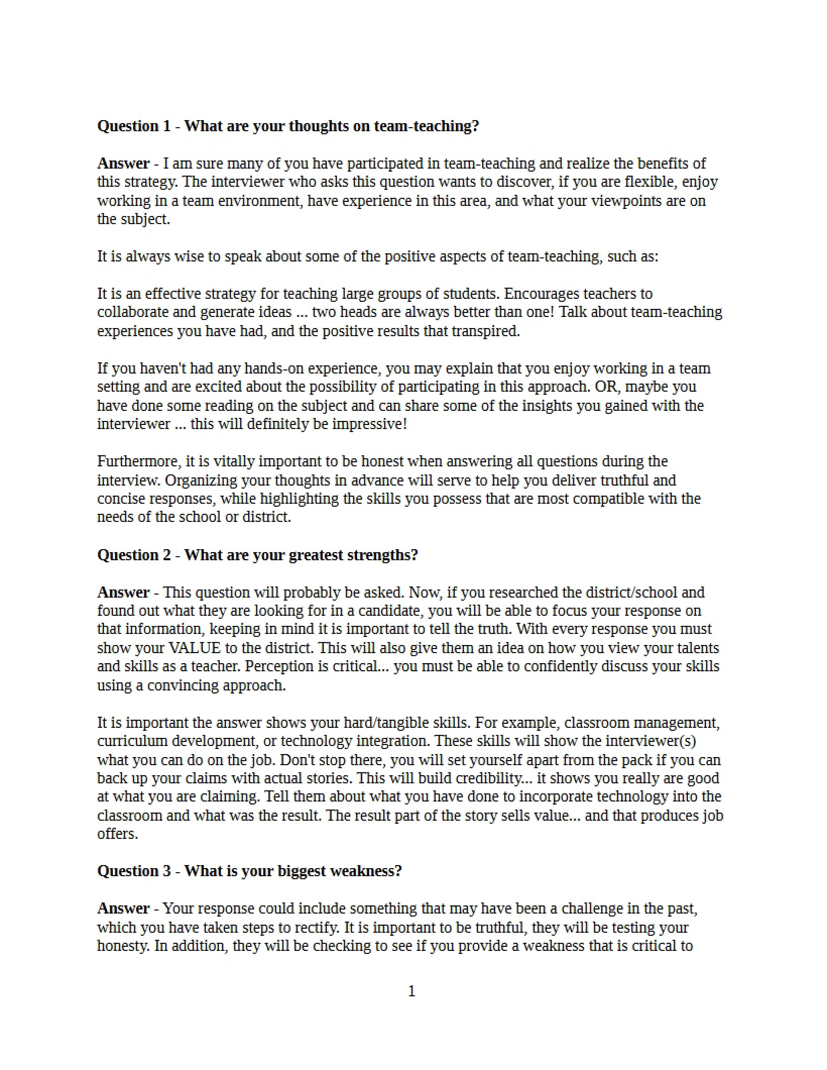 Questions for Interviews