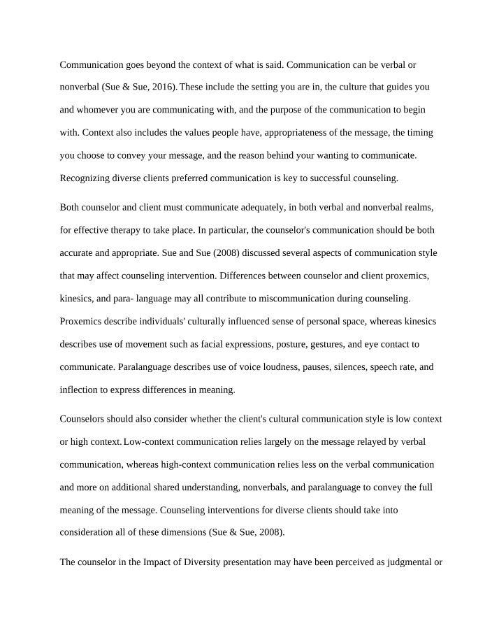 Context and Effective Communication in Counseling
