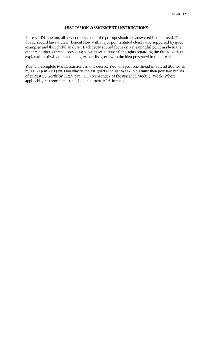 Instructions for Discussion Assignment