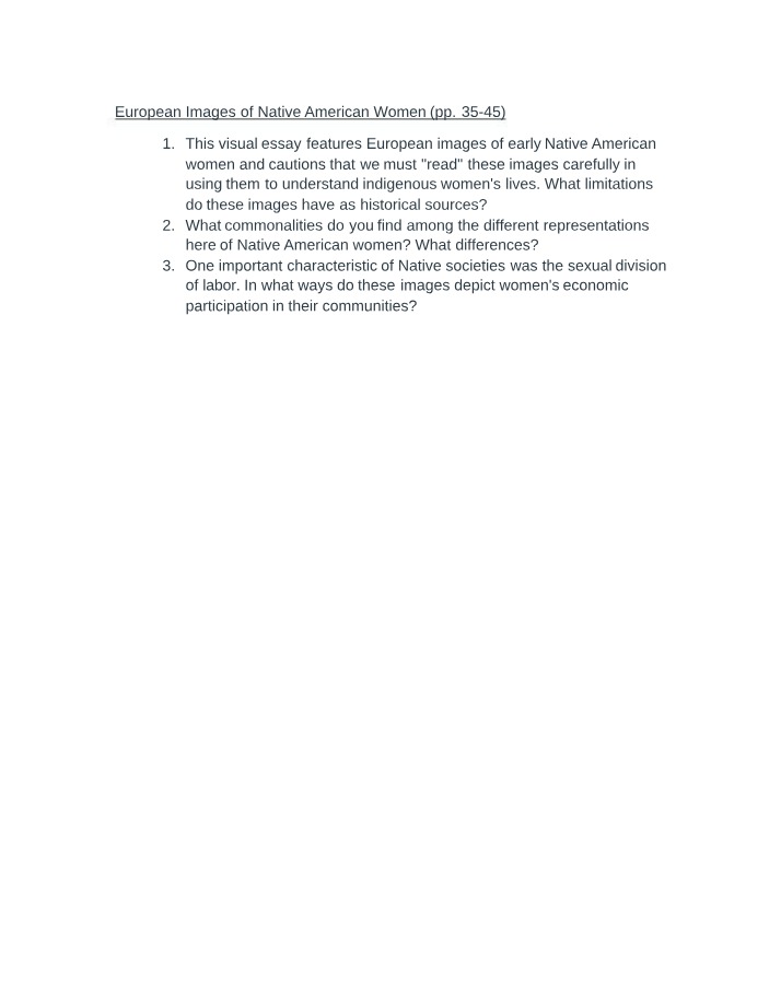 Essay Questions - European Images of Native American Women