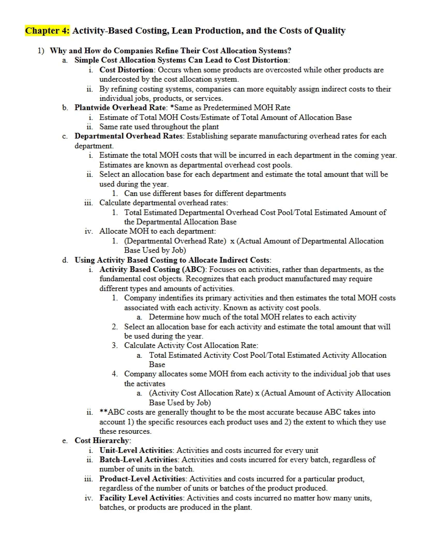 Activity-Based Costing (Chapter 4)