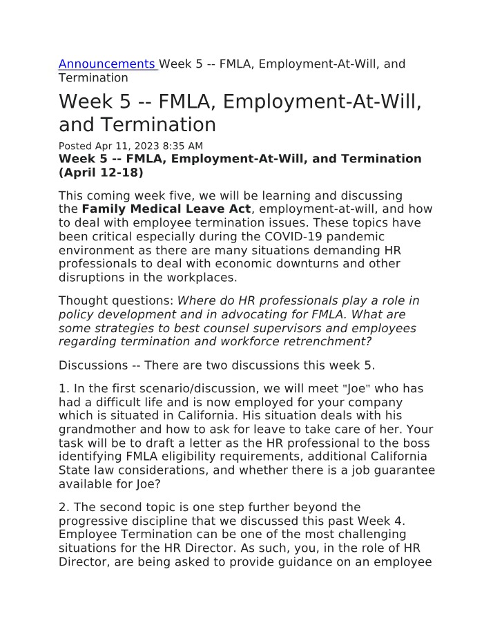FMLA, Termination, and Employment-At-Will
