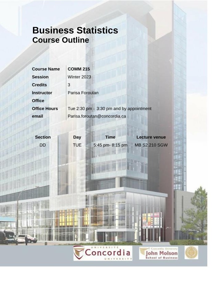 Winter 2023 Course Outline for Business Statistics