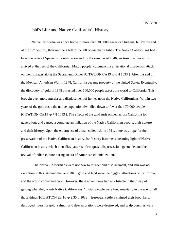 Native California History and the Life of Ishi