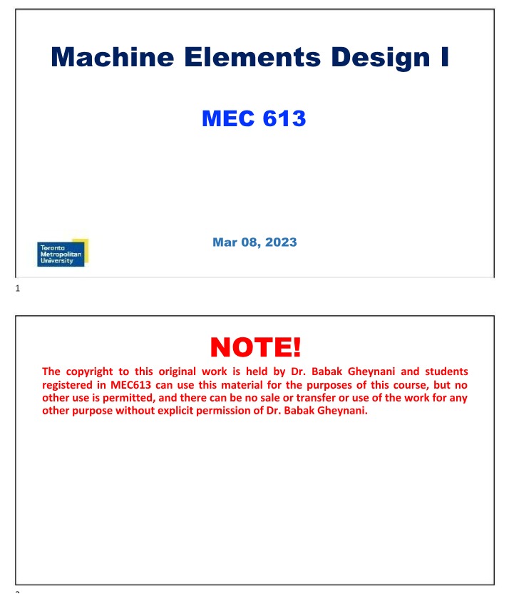 Lecture 15 - Machine Elements Design I (MEC613)