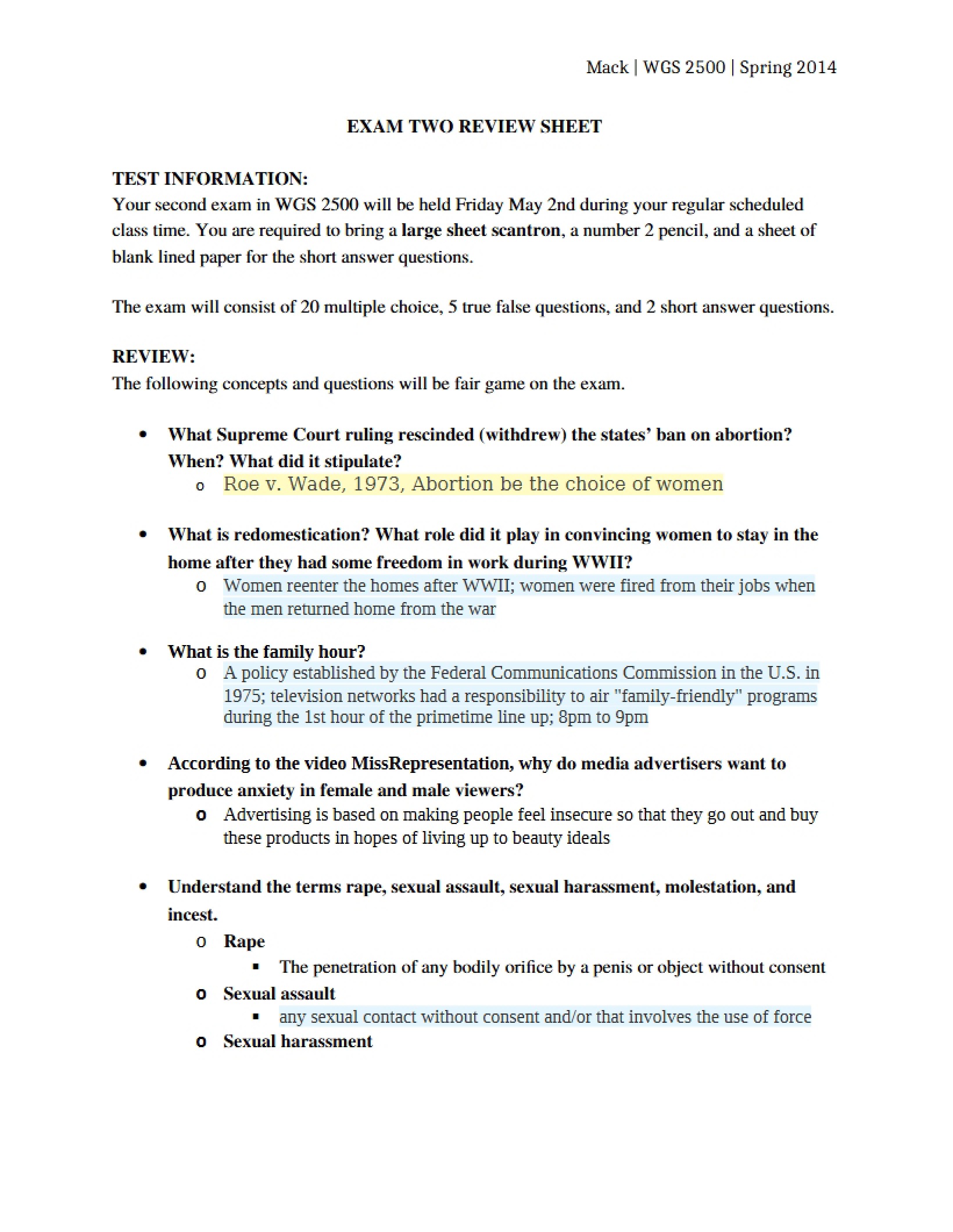 First WGS Exam