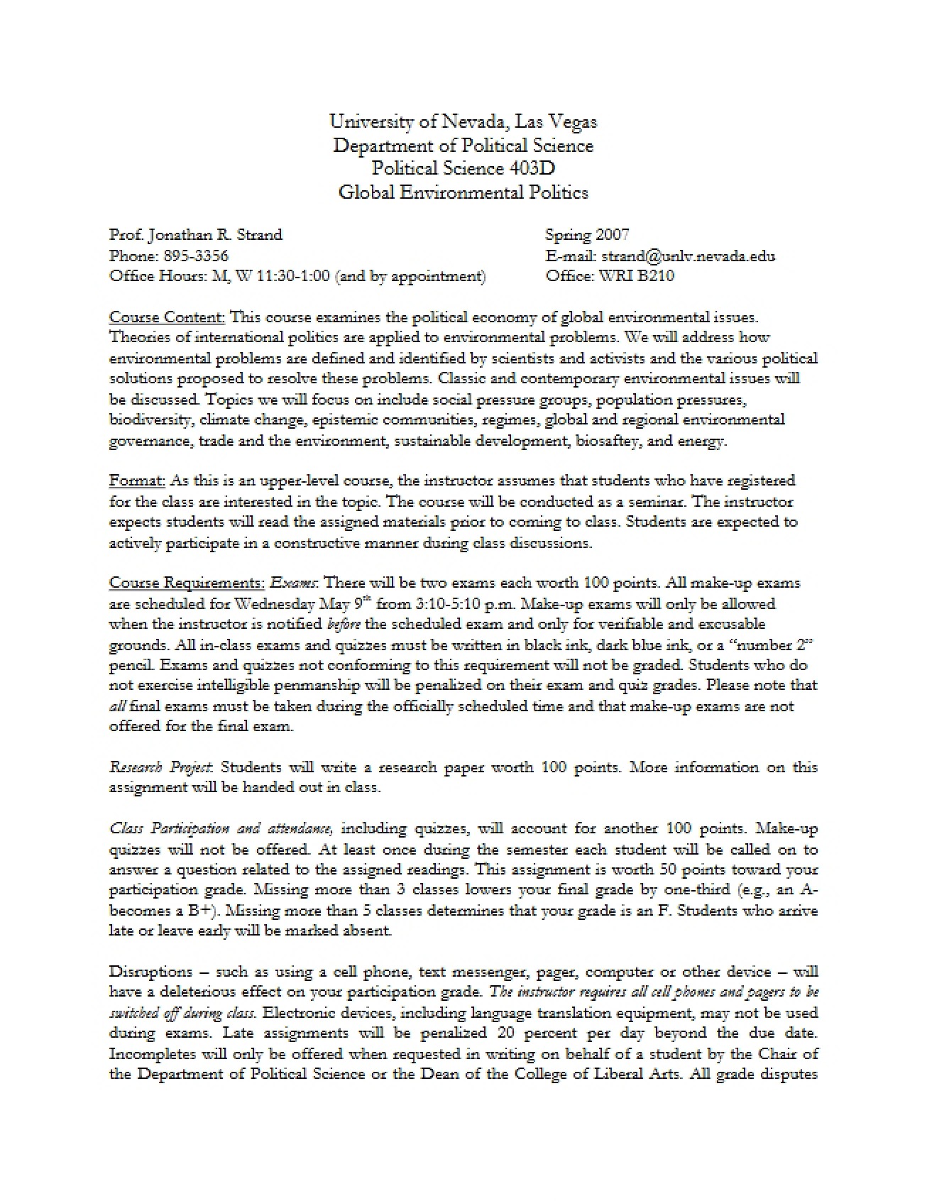 Global Environmental Politics Syllabus