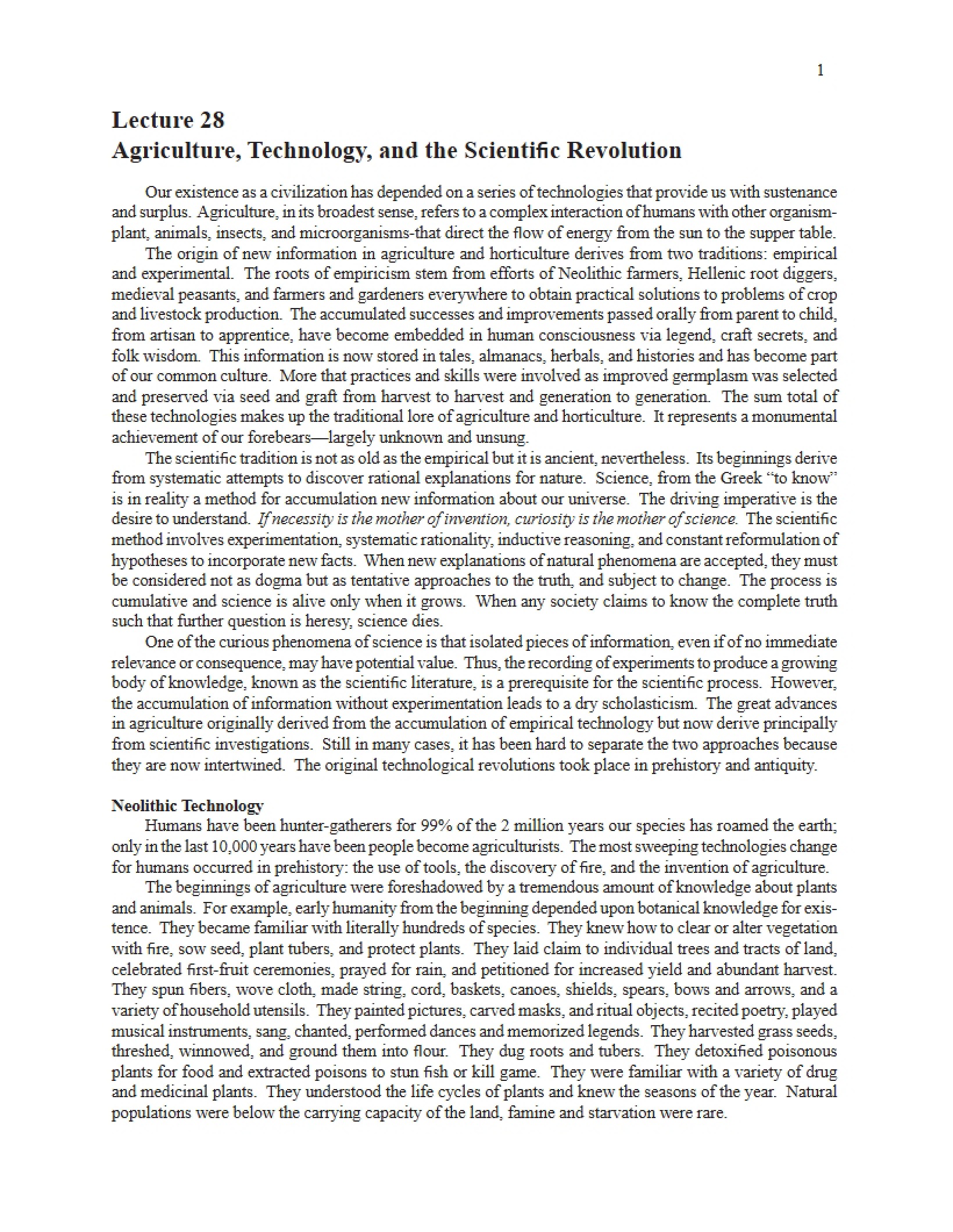 Technology, Agriculture, and the Scientific Revolution