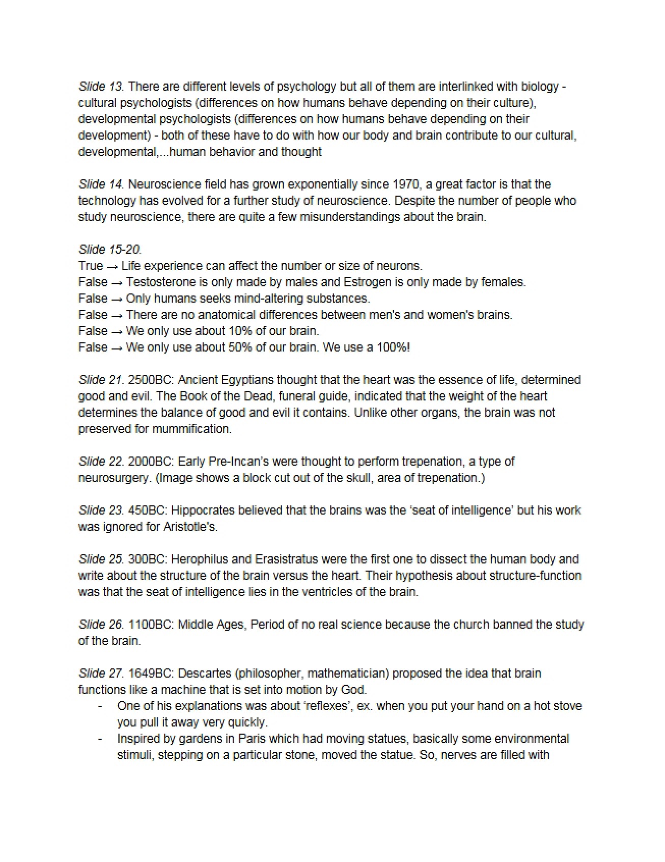 Notes on Cognitive Psychology