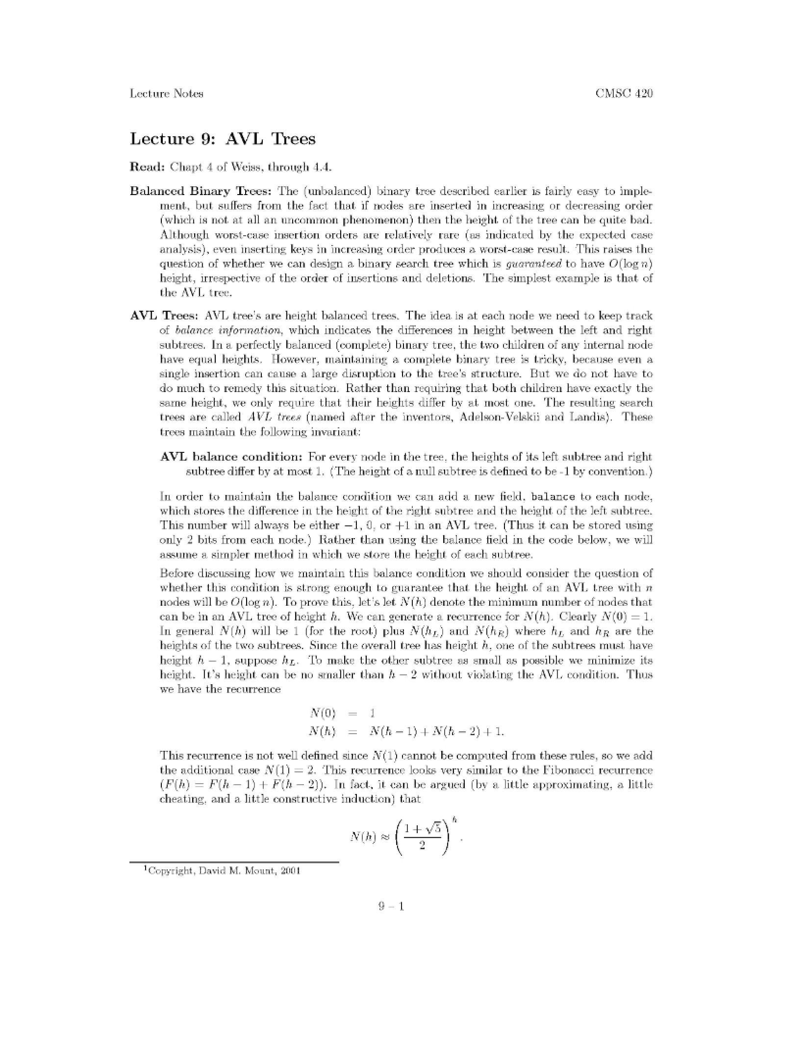 AVL Trees (Lecture 9)